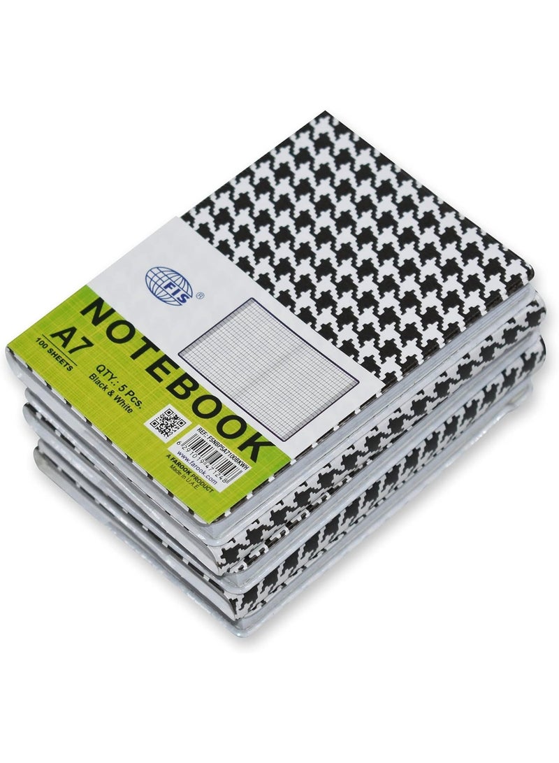 FIS A7 Soft Cover Notebook, 100 Pages Black/White Pack of 5 Pieces - Image 1